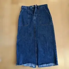Bershkaデニムタイトスカート ロング丈 カットオフのサムネイル