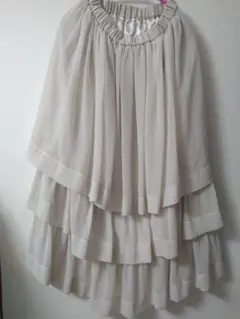 アイボリー シフォン フレアスカート 3層