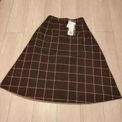 新品■リバーシブル無地チェック柄ブラウンスカート