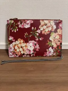 GUCCI ブルームス フラワー クラッチ チェーンショルダーバッグ レッド