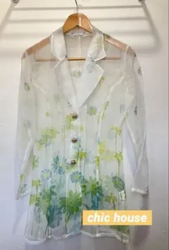 希少レア 一点物vintage シースルー大きな花柄ジャケット 透け感 羽織もの