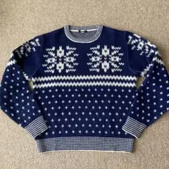レトロ ノルディック柄 雪柄 厚手 長袖 ニット セーター 紺色 韓国製