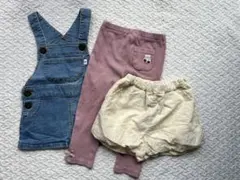 petit main しまむら　デニムオーバーオール　レギンス　かぼちゃパンツ