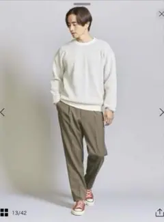 BEAUTY&YOUTH ドレープ ツイル 1プリーツ テーパード パンツ