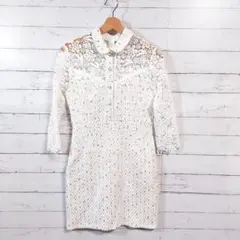 【超美品】ツイードワンピース　レース　Sサイズ　七分袖　パーティー　/1345