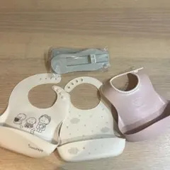 ベビービョルンシリコンエプロン(ピンク)含め、食事エプロン3枚セット＋足測定器