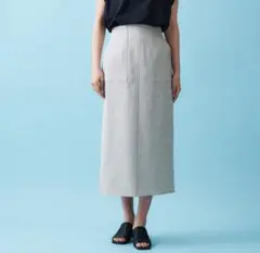 グレー タイトロングスカート 36 S オペークドットクリップ 新品 リネン調