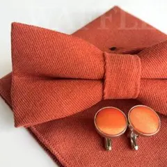 ●蝶ネクタイ・ポケットチーフ ボウタイ オレンジ 挙式 新郎 無地 人気Xn