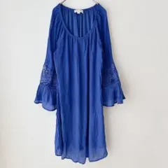 Indigo Rose インディゴローズ ワンピース 袖フリル 1X ブルー