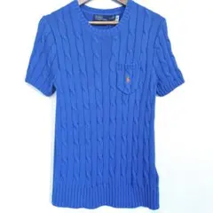 ラルフローレン 半袖 ケーブルニット ブルー ワンポイント ニットシャツ ニット