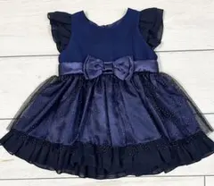 ベビー用フォーマルドレス　ネイビー リボン70cm