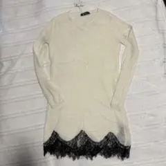 新品　ZARA オフホワイト　レース　ニットワンピース S