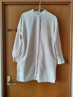 無印良品スタンドカラーフランネル長袖チュニックXS〜Sポケット付きライトグレー