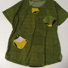 mimosalip グリーン カラフル ストライプ 半袖 Tシャツ ゆったり L