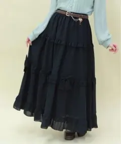 シアーギンガムティアードスカート 黒のサムネイル
