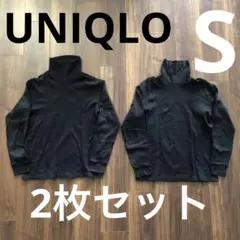 【2枚セット】ユニクロUNIQLOソフトタッチタートルネックT黒Sブラック