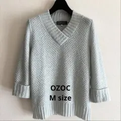 OZOC ライトブルー Vネックニット 七分袖　サイズ38(M)