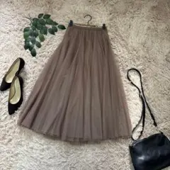 6816✾ブージュルード✾チュールフレアスカート【F】ブラウン/ロング/マキシ