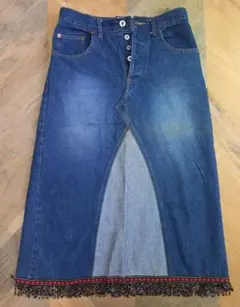 Choop ビーズ装飾 フリンジデニムスカート ヴィンテージ　レトロ　y45