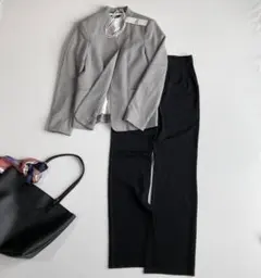 ウォッシャブルノーカラージャケット　パンツ　セットアップ　ママスーツ　フォーマル