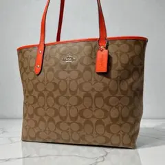 コーチ トートバッグ PVCレザー シグネチャー ブラウン×オレンジ