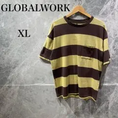 GLOBALWORK メンズ XL 茶金 ストライプ Tシャツ ゆったり 美品のサムネイル
