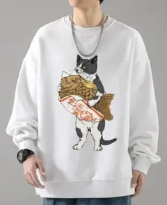 猫と魚のイラスト入りスウェット