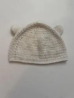 クマ耳付きベビー帽子 クリーム色 約20cm