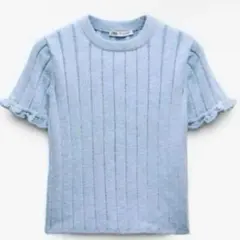 ZARA ライトブルー リブニット 半袖 トップスのサムネイル