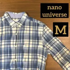 nano universe コットンシャツ　チェック　M ブルー　メンズ　美品