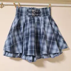 青系チェック プリーツスカート M