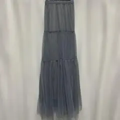 ティアードチュールロングスカート グレー