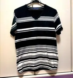 BENO ボーダー Tシャツ LLサイズ　白黒　Vネック　半袖
