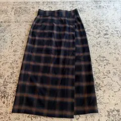 GU チェック柄 ラップ風 タイトスカート ブラウン