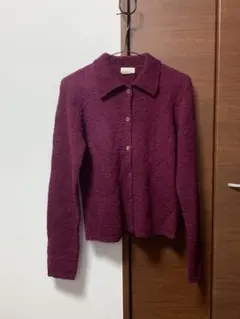 バーガンディ ニット 長袖 ポロシャツ カーディガン