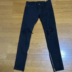 mnml ブラック スキニージーンズ ダメージ加工