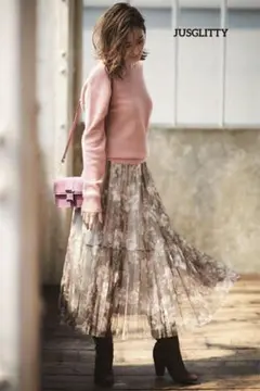 JUSGLITTY ジャスグリッティー チュールフラワープリントスカート