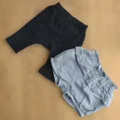 フリル付きハーフパンツ(五分丈)ブラックとショートパンツ2枚セット　女の子用