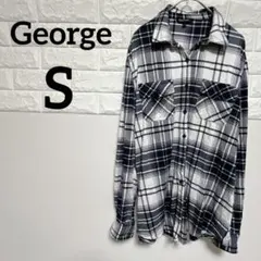 【George 】S長袖チェックシャツ ネイビー・ホワイト