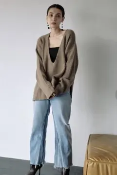 GALLARDAGALANTE 深Vネッククリニット ベージュ　モカブラウン