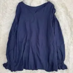 N. エヌドットフリル袖ブラウス くすみブルー M Vネック　ゆったり　とろみ