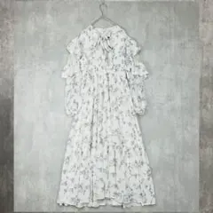 evelyn LOVE　白　花柄　フリル　ロング　ワンピース　長袖　春秋冬