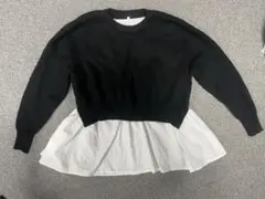 ブラックニットレイヤードトップス M