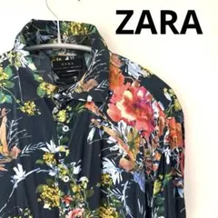 ZARA 長袖花柄レーヨンシャツ Mサイズ ザラ 総柄シャツ