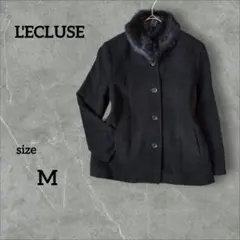 L’ECLUSE アンゴラ混ジャケット M 黒 ラビットファー付き 冬アウター