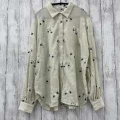 【 FOREVER 21 】刺繍シアーシャツ ホワイト フリーサイズ