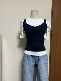 GU サマーニット ビスチェ　キャミソール　ネイビー　M 新品未使用に近い