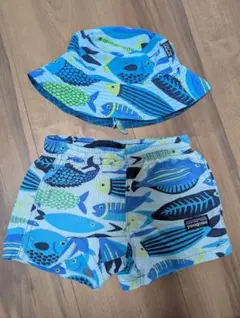 Patagoniaベビー　水陸両用　魚柄 サーフパンツとハット セット　美品