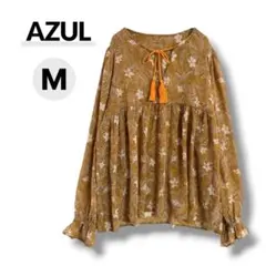 【美品】AZUL 長袖ブラウス M イエロー 花柄 タッセル ボタニカルのサムネイル