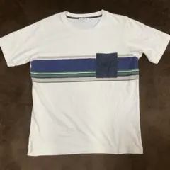 GLOBAL WORK ストライプポケット付きホワイトTシャツ